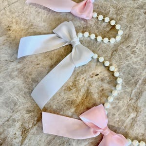 Pearl And Bow Garland, Baby Shower Bow Decor, Bridal Garland, Pink Bow For Nursery, Bow Room Decor, Coquette Nursery, Bachelorette Garland