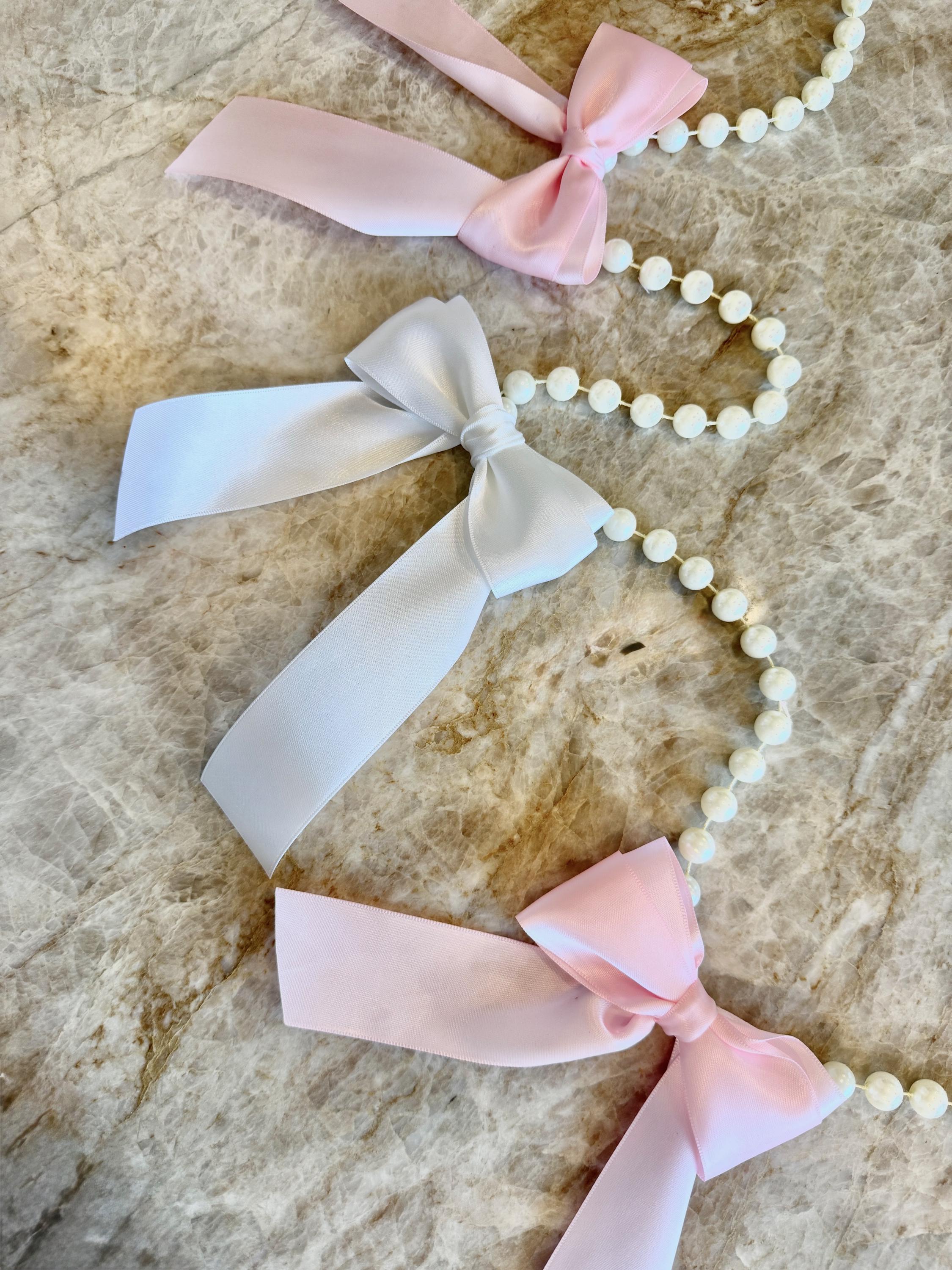 Pearl And Bow Garland, Baby Shower Bow Decor, Bridal Garland, Pink Bow For Nursery, Bow Room Decor, Coquette Nursery, Bachelorette Garland