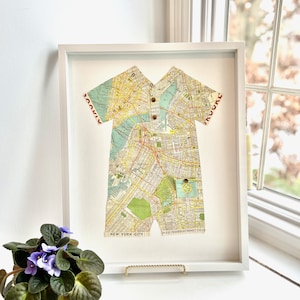 Brooklyn New York Vintage Map Art, Brooklyn City Baby Gift, New York City Print, Vintage Brooklyn Map Folded Baby Boy Romper, 3D Baby Gift