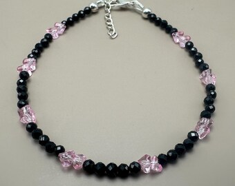 Pink Topaz Black Spinel Sterling Silver Bracelet | Dainty Minimalist Jewelry