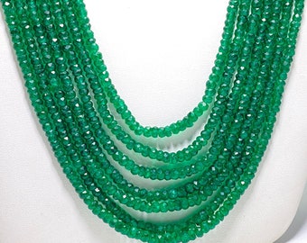 AAA Quality Natural Emerald Strand, Micro Cut Faceted Beads Strand, For Jewelry Making Beads, For Necklace and Bracelet