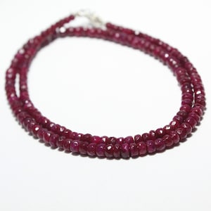925 Silver Ruby Beads Necklace, Faceted Roundel Shape Beads Necklace, Gift Necklace, Girls and Women Necklace