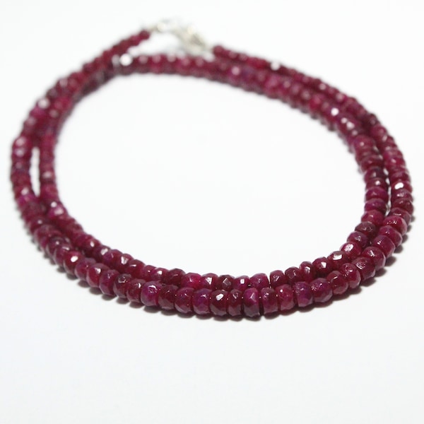 Micro Cut Ruby Beads Necklace, Faceted Rondelle Shape Beads Necklace, Gift Necklace, Girls and Women Necklace
