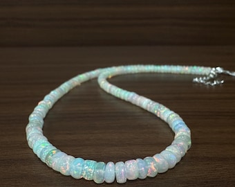 Ethiopian Opal Beaded Necklace: Handmade 925 Sterling Silver Jewelry