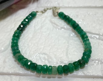 Emerald Beaded Bracelet: Faceted Zambian Gemstone, Handmade Jewelry