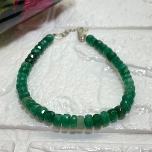 Emerald Beaded Bracelet, 4mm Emerald Faceted Rondelle Beads Bracelet, Delicate Natural Green Emerald Gemstone Bracelet Jewelry Making