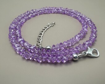 Purple Topaz Chip Beads Necklace, 925 Sterling Silver Chain, Dainty Minimalist Jewelry