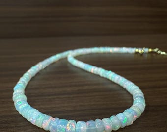 Genuine White Opal Beaded Necklace: 925 Sterling Silver, Handmade Gemstone Necklace