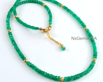 AAA Zambian Emerald Beaded Necklace: Micro Cut Faceted Gemstone