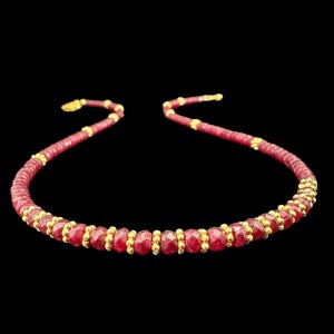 Natural Ruby Beads Necklace, Designer Beaded Ruby Necklace, Natural Ruby Handmade Gemstone Jewelry, Faceted Beads Necklace, Birthstone Beads