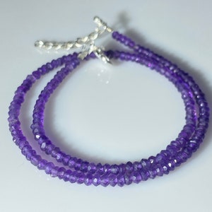 Natural Amethyst Beaded Necklace, 3 MM Purple Micro Faceted Beads Necklace, 925 Sterling Silver Gemstone Necklace For Girls, Gift For Her