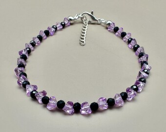 Purple Topaz Black Spinel Sterling Silver Bracelet | Dainty Minimalist Gemstone Jewelry
