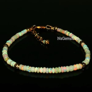 White Ethiopian Bracelet, Rainbow Fire Beaded Bracelet, Silver and Gold Filled Bracelet, Real Opal Jewelry Gift