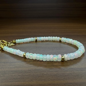 Fire Opal Beaded Bracelet - Delicate White Opal Bracelet - Natural Ethiopian Opal Gemstone - Bracelet for Boys and Girls