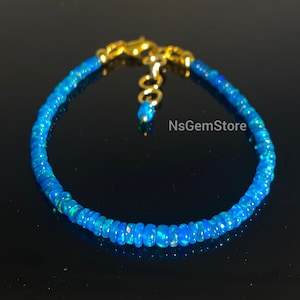 Paraiba Ethiopian Opal Beads Bracelet, 18k Gold Vermeil Opal Bracelet, 925 Sterling Silver Opal Bracelet, Birthday Gift, Birthstone Bracelet
