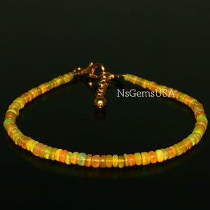 Orange Fire Opal Bracelet, AAA Ethiopian Opal Beaded Bracelet, Orange Fire Opal Gemstone Jewelry