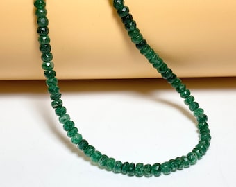 AAA Natural Emerald Strand, Faceted Emerald Beads Strand, Polished Rondle Shape Drilled Strand, For Jewelry Making, Necklace Use