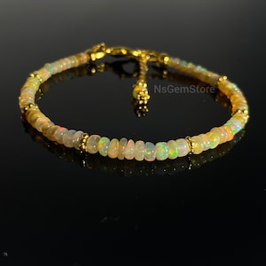 Natural Golden Ethiopian Opal Beaded Dainty Bracelet, AAA Grade Opal Bracelet, Multi Color Fire Opal Bracelet, Genuine Opal Jewelry