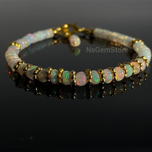 Ethiopian Opal Bracelet, Rainbow Fire Beads, AAA Grade Opal Beaded Bracelet, Natural Gemstone Bracelet, Gift Bracelet, Birthstone Bracelet