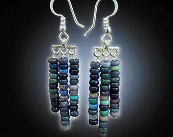 Black Ethiopian Opal Beaded Earrings: Sterling Silver Dangle Jewelry