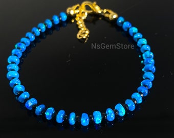 Paraiba Opal Beaded Bracelet: Sterling Silver Ethiopian Opal, Black Spinel