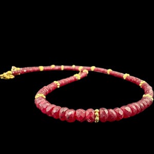 Natural Ruby Beads Necklace, Beaded Bracelet Ruby Necklace,  Handmade Gemstone Jewelry, Cut Faceted Beads Necklace