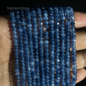 Blue Sapphire Faceted Beads, 4 mm Ronddle Beads, Natural Gemstone Beads, Polished and Drilled, Jewelry Making Beads 16 Inch