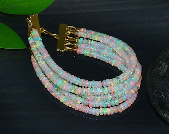 Multi-Strand Ethiopian Opal Bracelet – 5 Lines, Radiant Iridescent Gemstone Jewelry