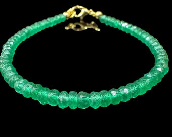 Natural Emerald Bead Bracelet: 925 Sterling Silver, May Birthstone Jewelry, Handmade Gemstone Jewelry, Bracelet for Men and Women