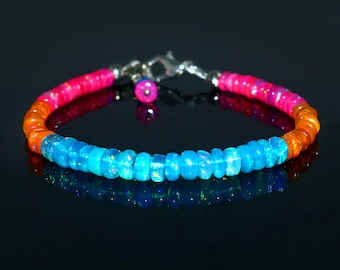 Spectrum Ethiopian Multi Color Opal Beaded Bracelet | Radiant 925 Sterling Silver Natural Gemstone | Handmade Charm Jewelry | Gift For Women
