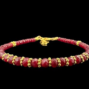 Natural Ruby Beads Bracelet, Faceted Beaded Gemstone Jewelry, Natural Ruby Beads Handmade Jewelry Gemstone, Unisex Bracelet