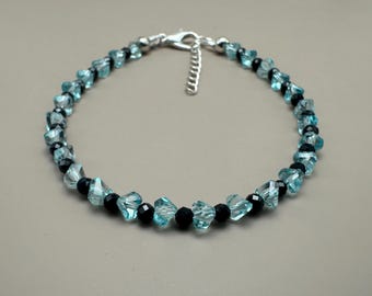 Blue Topaz & Black Spinel Sterling Silver Bracelet | Elegant Dainty Jewelry