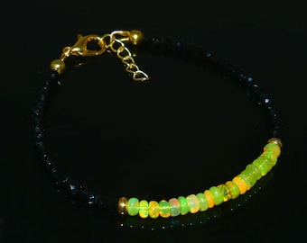 Yellow Opal Beaded Bracelet: Black Spinel | Gold Vermeil & Sterling Silver | Beaded Bracelet Gift For Her