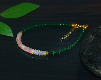Ethiopian White Opal Bracelet - Fire Opal and Green Beads Jewelry | Dainty And Minimalist Jewelry for Her