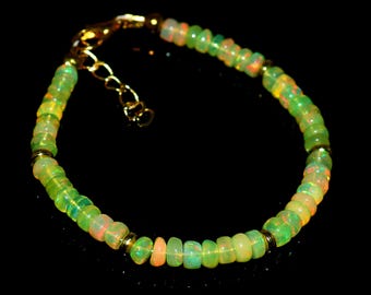 Natural Yellow Opal Gold Finish Beaded Bracelet | Handmade Beaded Jewelry, October Birthstone | Gift For Her