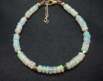 Ethiopian Opal Beaded Bracelet | AAA Grade, Sterling Silver, October Birthstone