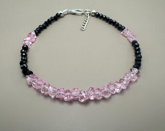 Handmade Pink Topaz Uncut Beads Bracelet with Black Spinel Roundel Beads