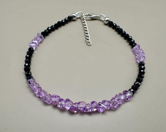 Purple Topaz & Black Spinel Beads Bracelet, Sterling Silver Handmade Item, Gift Bracelet