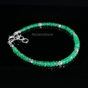 Emerald Beaded Bracelet, Faceted Rondelle Beads Bracelet, Delicate Natural Green Emerald Gemstone Birthstone Bracelet, For Gift