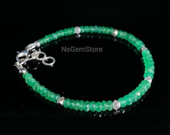 Emerald Beaded Bracelet: Green Gemstone Rondelle Beads, Silver & Gold Finish