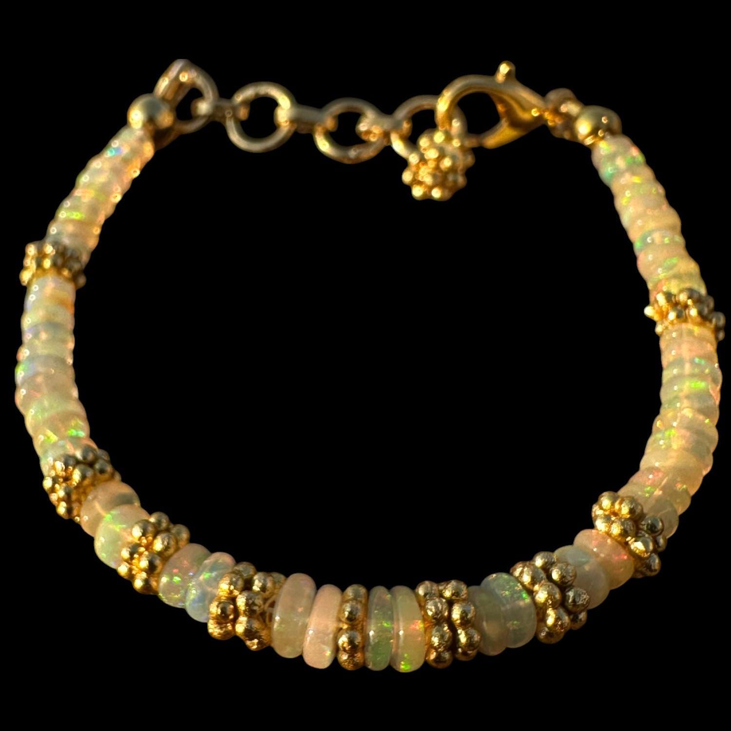 Golden Opal Beaded Bracelet, Natural Ethiopian Opal Fire Beads Bracelet, Multi Color Fire Opal Bracelet, Genuine Opal Gemstone Jewelry