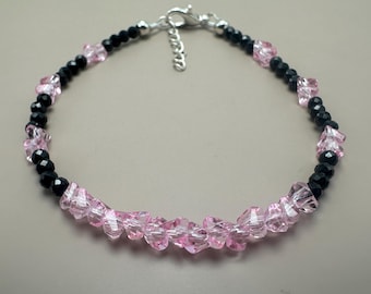 Handmade Pink Topaz Black Spinel Sterling Silver Bracelet