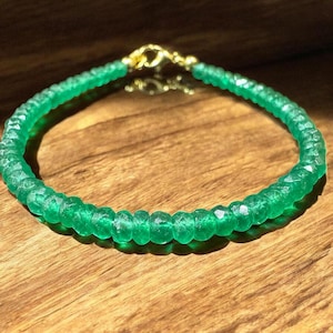 Natural Emerald Bead Bracelet: 925 Sterling Silver, May Birthstone Jewelry, Handmade Gemstone Jewelry, Bracelet for Men and Women