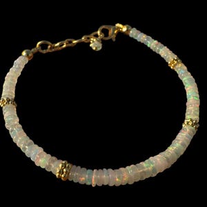 White Ethiopian Opal Beads Bracelet, Clear Opal Beaded Bracelet, Multi Color Fire Opal Bracelet, Genuine Opal Gemstone Jewelry