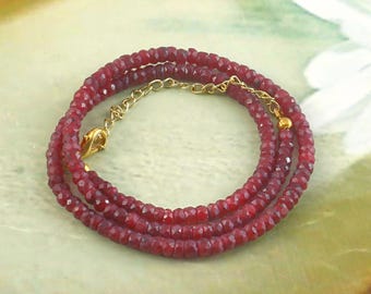 AAA Ruby Beads Necklace | Genuine Ruby Gemstone | 925 Sterling Silver Handmade Jewelry | July Birthstone Necklace