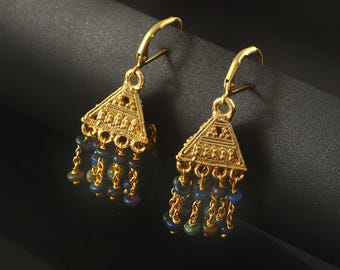 Classic Ethiopian Black Opal Beads Tassels Earring |Elegant Cone Dangler Earrings & Iridescent Black Opal Cascades| Handmade Jewelry For Her