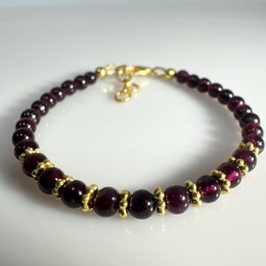 AAA Garnet Beads Bracelet - 925 Sterling Silver Handmade Gemstone Jewelry, Natural Garnet Smooth Round Beads Bracelet, Gift For Her