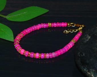 Ethiopian Opal Beaded Bracelet : Pink Opal Birthstone Bracelet  | Handmade Gemstone Jewelry\