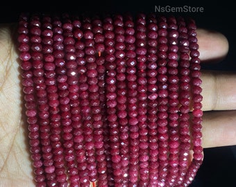 Ruby Faceted Rondelle Beads: 4mm AAA Gemstone, 16 Inch Strand
