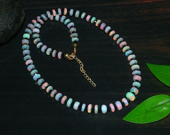 Natural Ethiopian Opal & Black Spinal Beads Necklace | Birthstone Necklace | Handmade 925 Sterling Silver Jewelry
